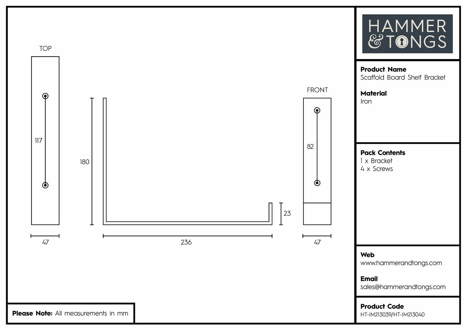 Scaffold Board Iron Shelf Bracket - D235mm