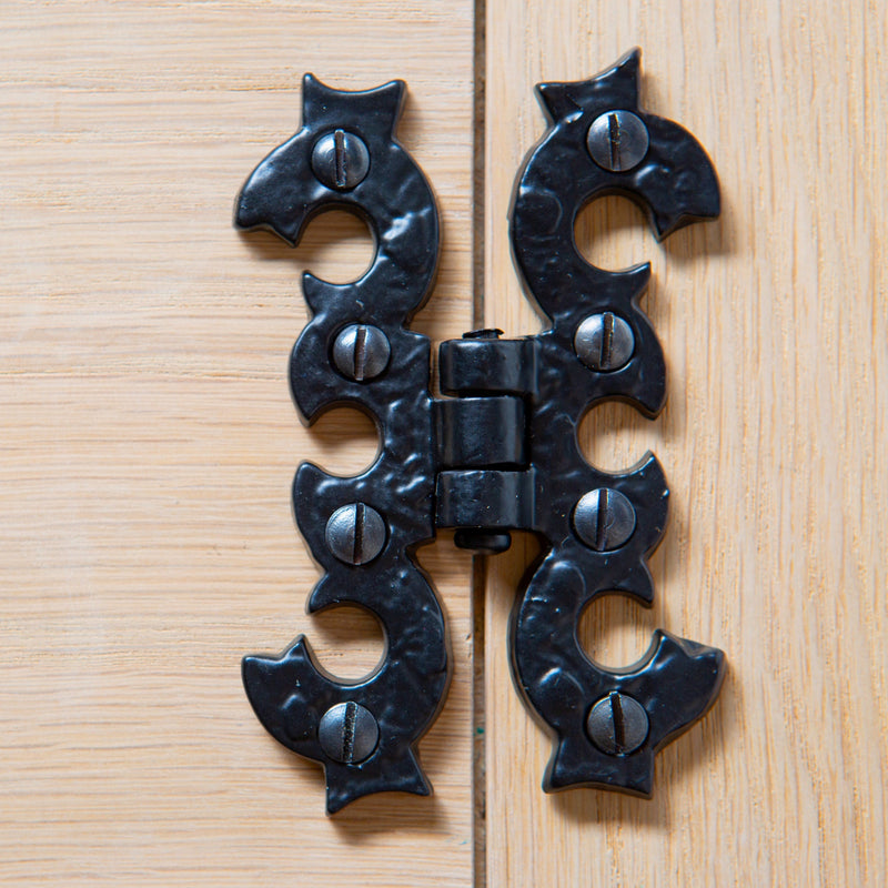 95mm Black Ornate Cabinet Hinge - By Hammer & Tongs