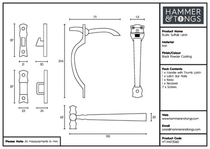 240mm Black Rustic Suffolk Latch