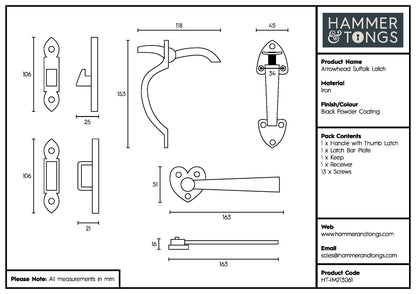 155mm Black Arrowhead Suffolk Latch
