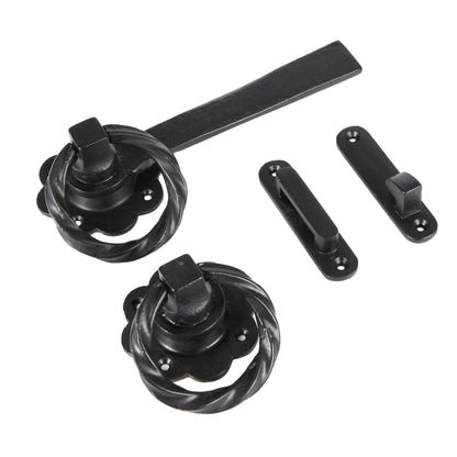 Rose Ring Gate Latch - 195mm - Black - by Hammer &amp; Tongs