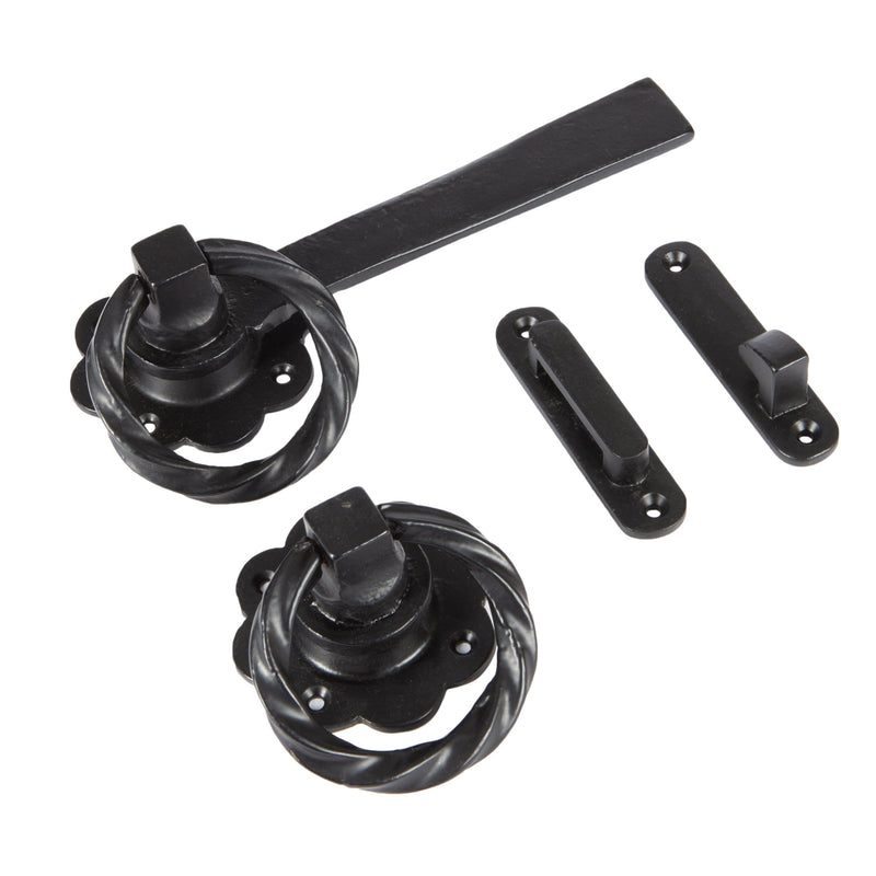 Rose Ring Gate Latch - 195mm - Black - by Hammer & Tongs