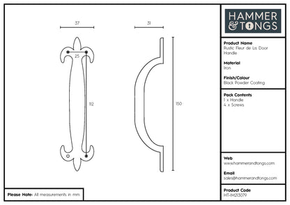 150mm Black Rustic Fleur De Lis Door Handle