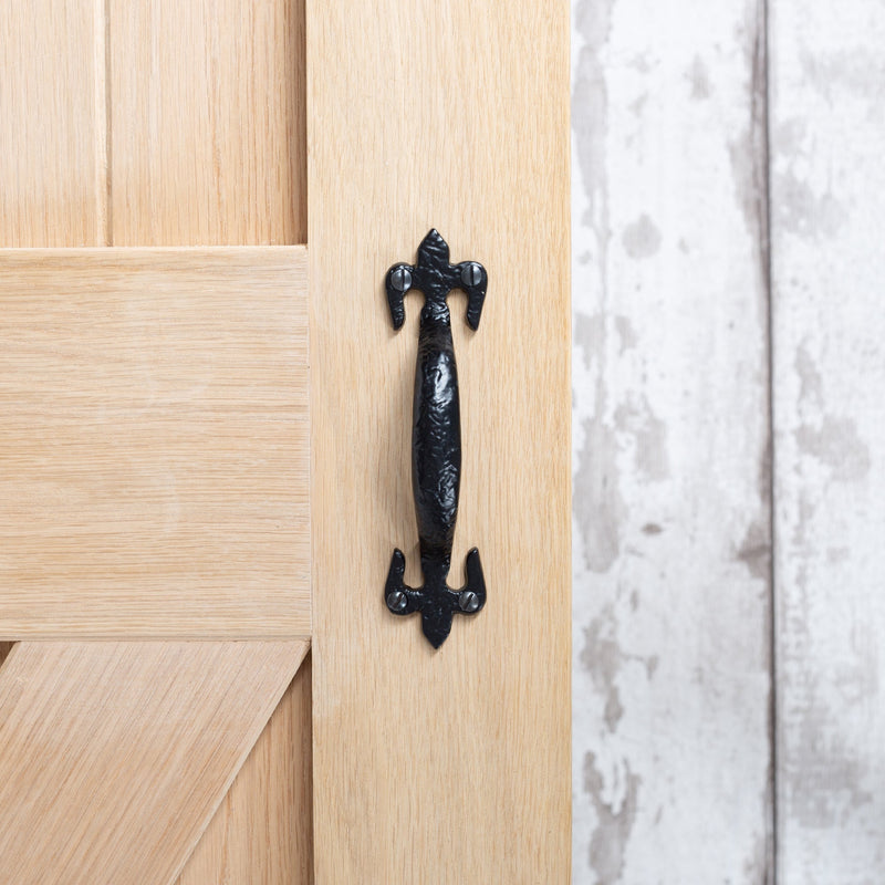 150mm Black Rustic Fleur De Lis Door Handle - By Hammer & Tongs