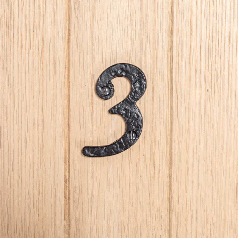 Number 3 Black 80mm Rustic Iron House Number - By Hammer & Tongs