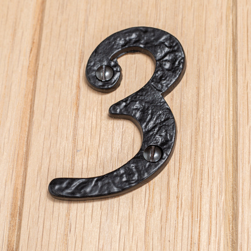 Number 3 Black 80mm Rustic Iron House Number - By Hammer & Tongs