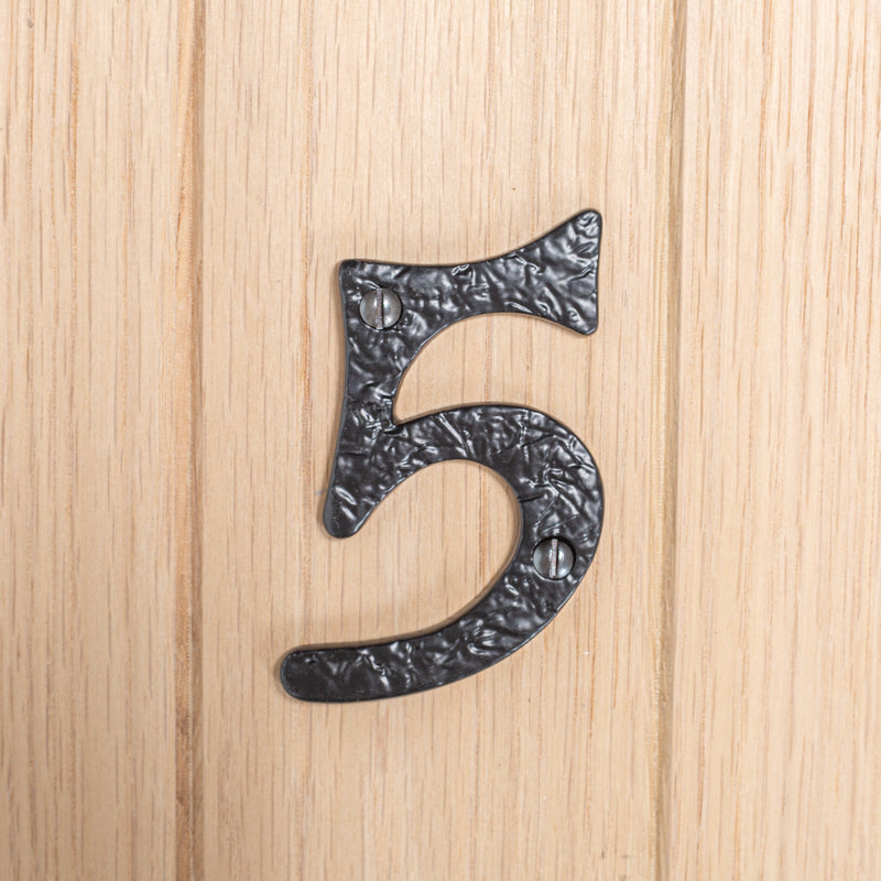 Number 5 Black 80mm Rustic Iron House Number - By Hammer & Tongs