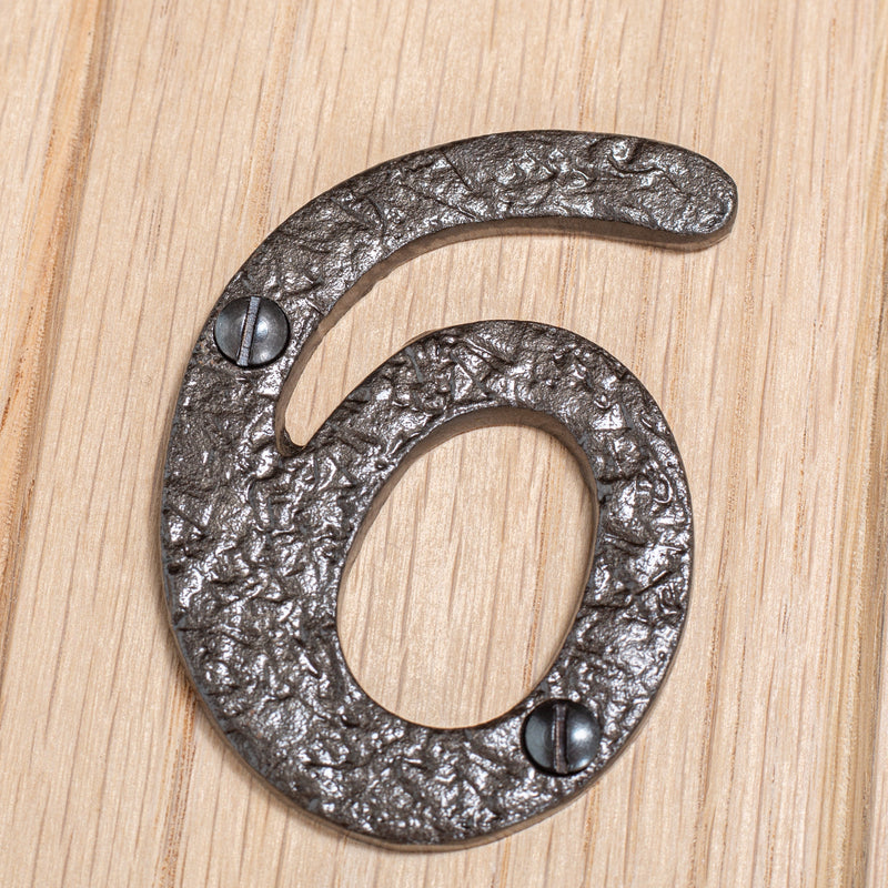 Number 6 80mm Rustic Cast Iron House Number - By Hammer & Tongs