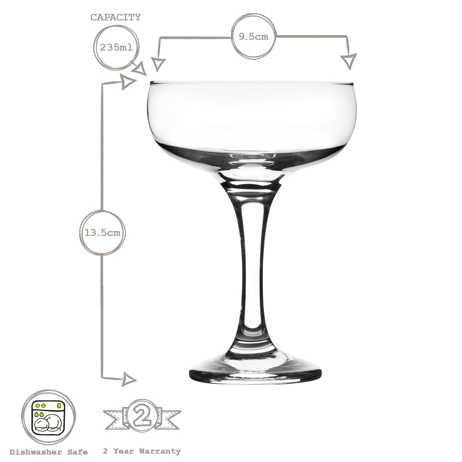 Rink Drink Vintage Glass Champagne Coupe Saucer - 235ml
