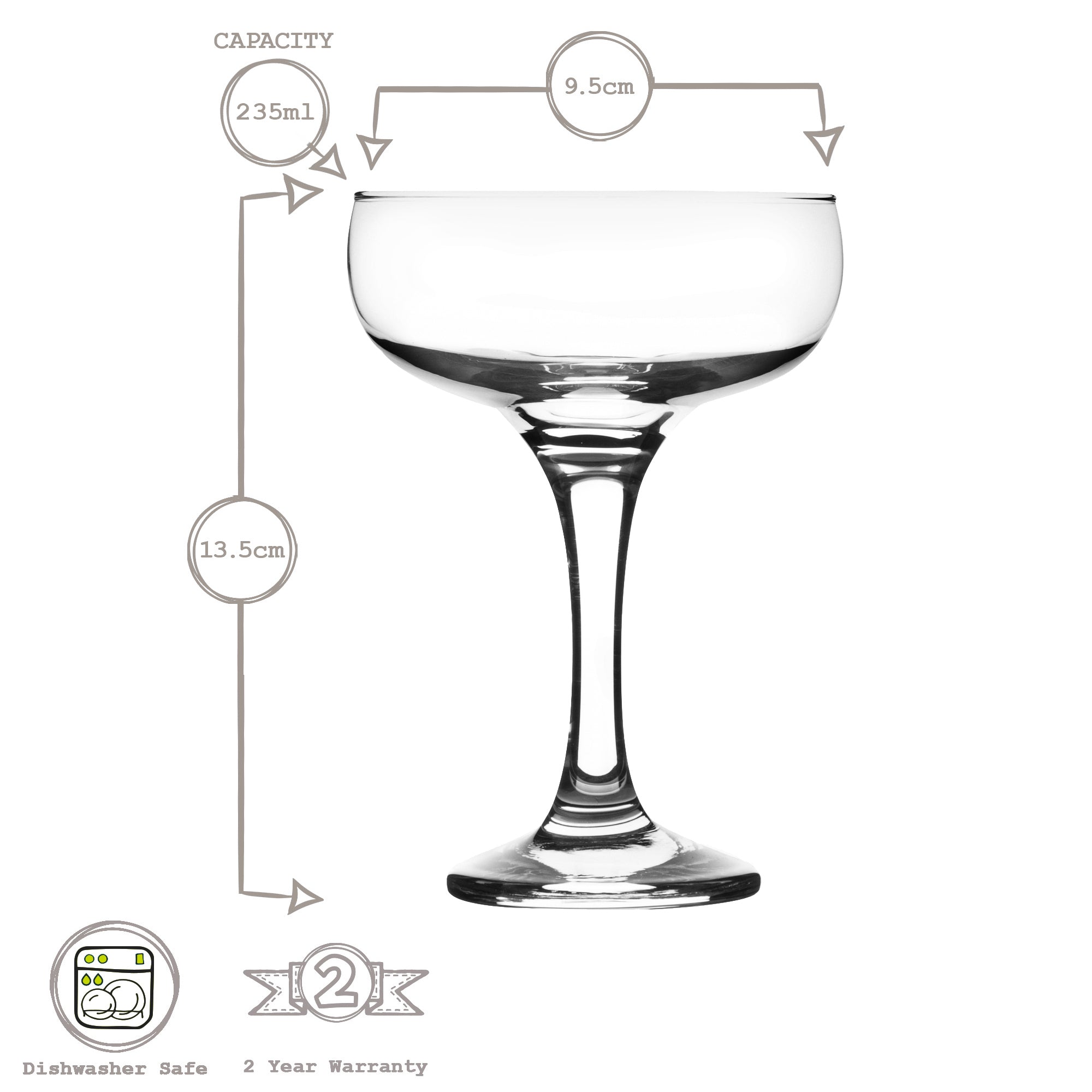 Rink Drink Vintage Glass Champagne Coupe Saucer - 235ml