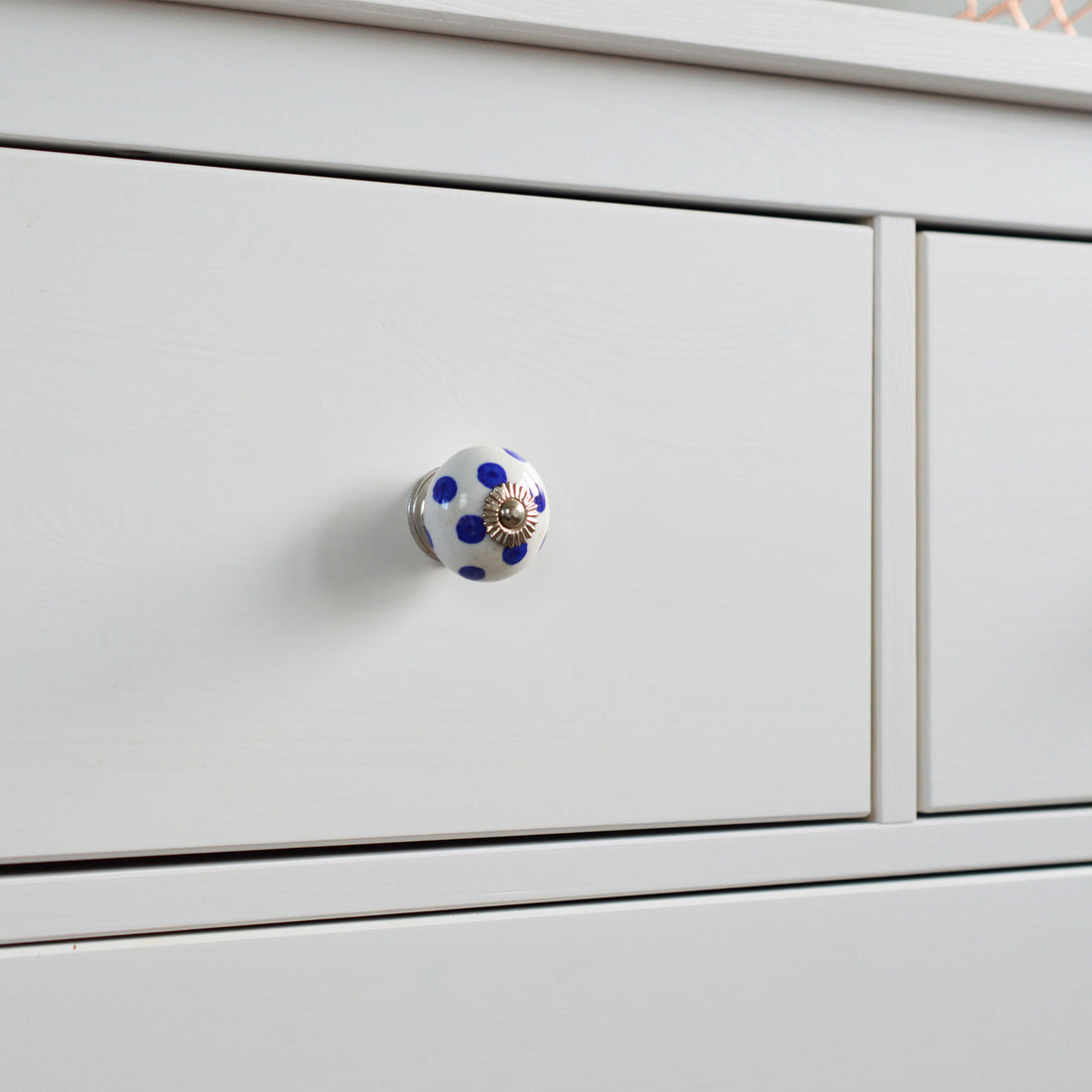 Nicola Spring Ceramic Polka Dot Door Knob and Handle - White and Dark Blue