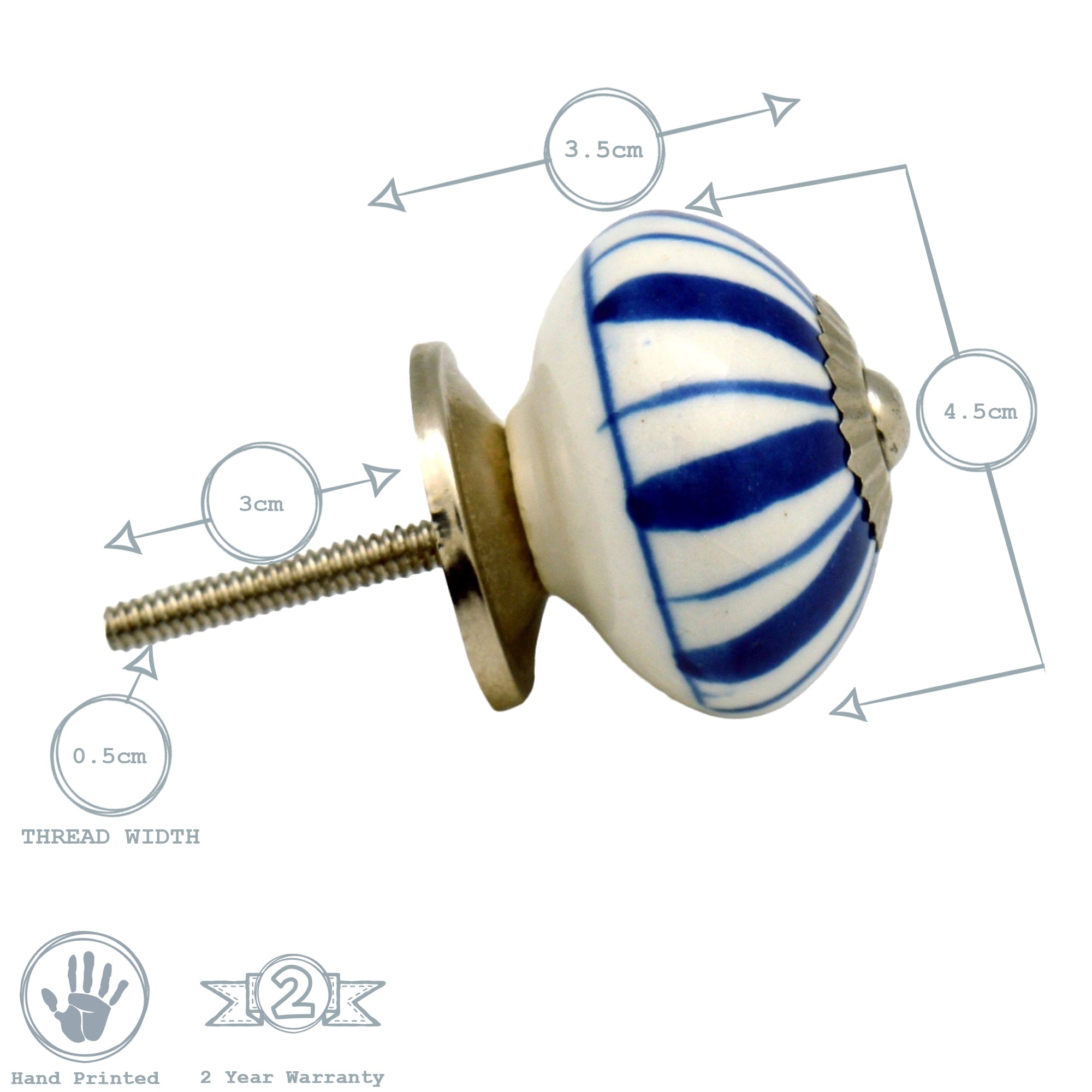 Nicola Spring Ceramic Polka Dot Door Knob and Handle - White and Dark Blue