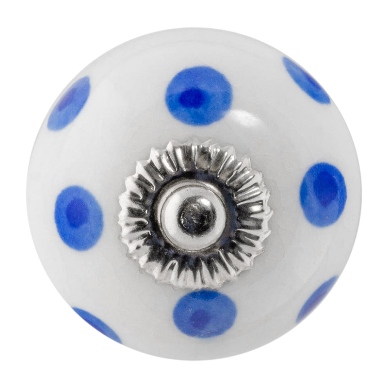 Nicola Spring Ceramic Polka Dot Door Knob and Handle - White and Dark Blue