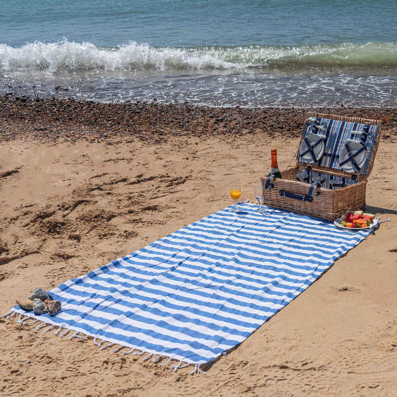 Nicola Spring 170 x 90cm Turkish Cotton Beach Towel - Blue Stripe
