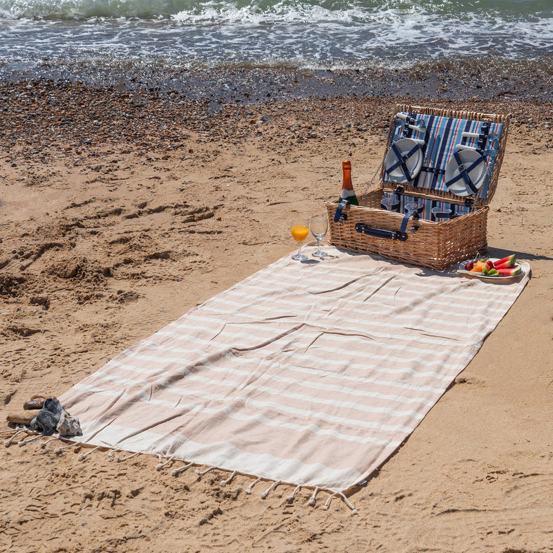 Nicola Spring 170 x 90cm Turkish Cotton Beach Towel - Beige Stripe