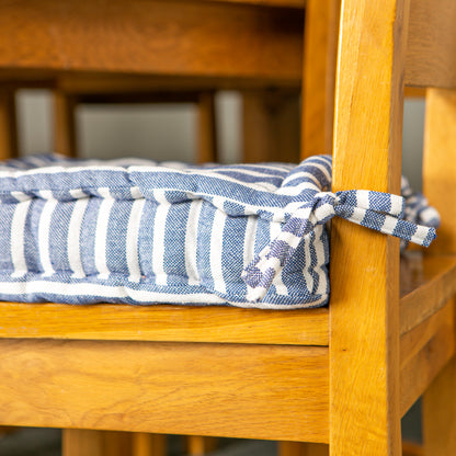 Nicola Spring French Mattress Dining Chair Cushion - Blue Stripe