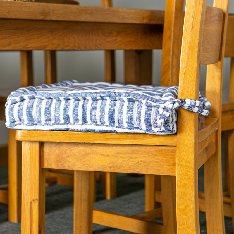 Nicola Spring French Mattress Dining Chair Cushion - Blue Stripe