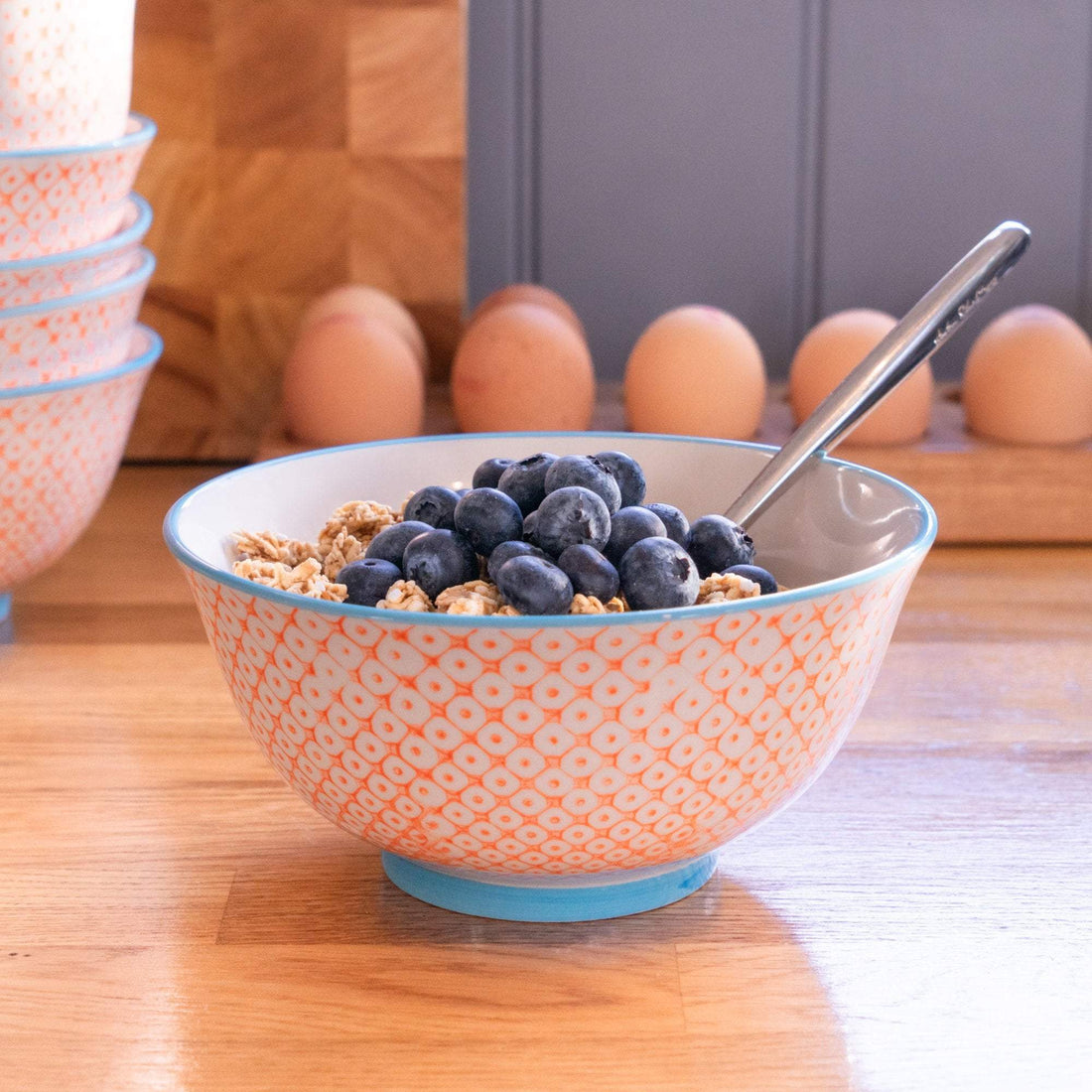 Nicola Spring Patterned Cereal Bowl - 152mm - Orange and Blue