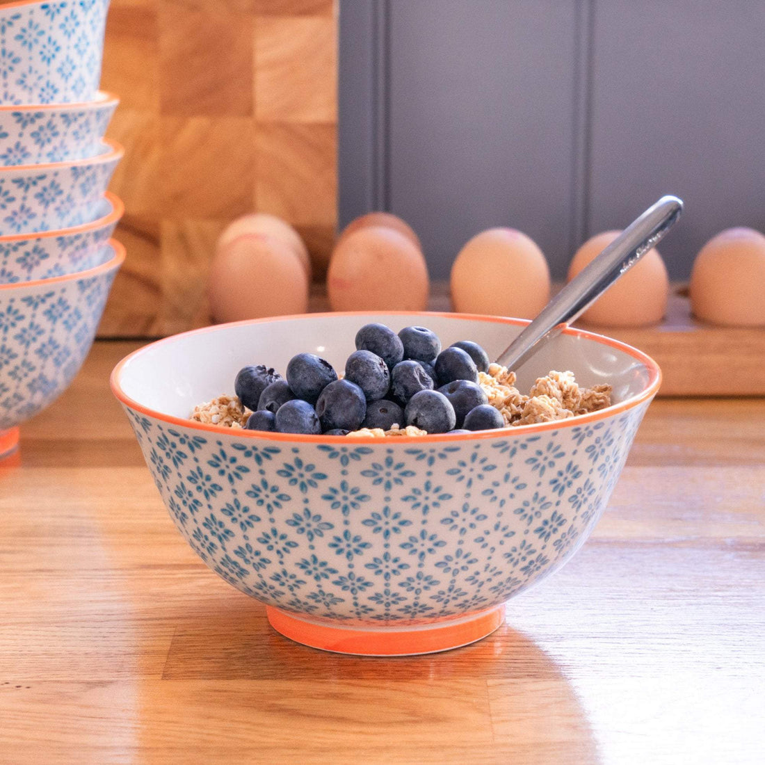 Nicola Spring Patterned Cereal Bowl - 152mm - Blue and Orange