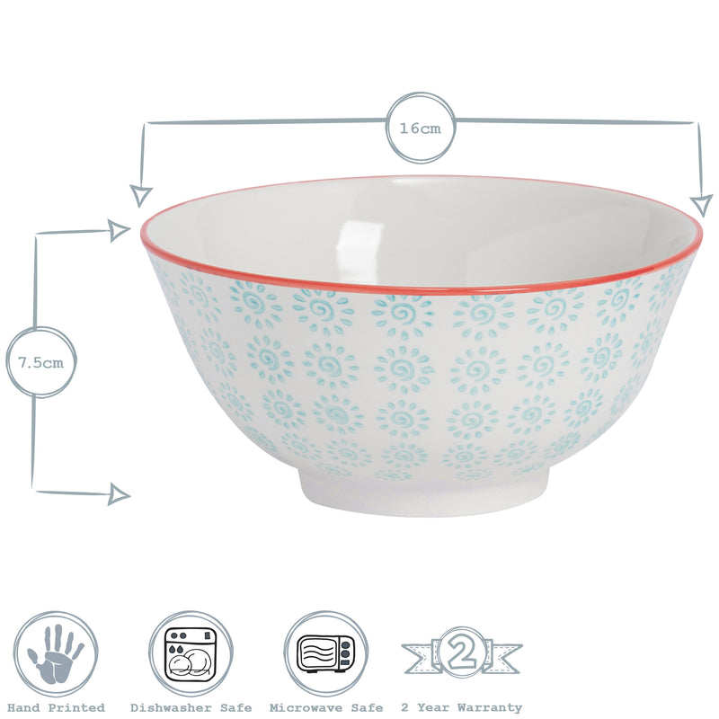Nicola Spring Patterned Cereal Bowl - 152mm - Turquoise and Red