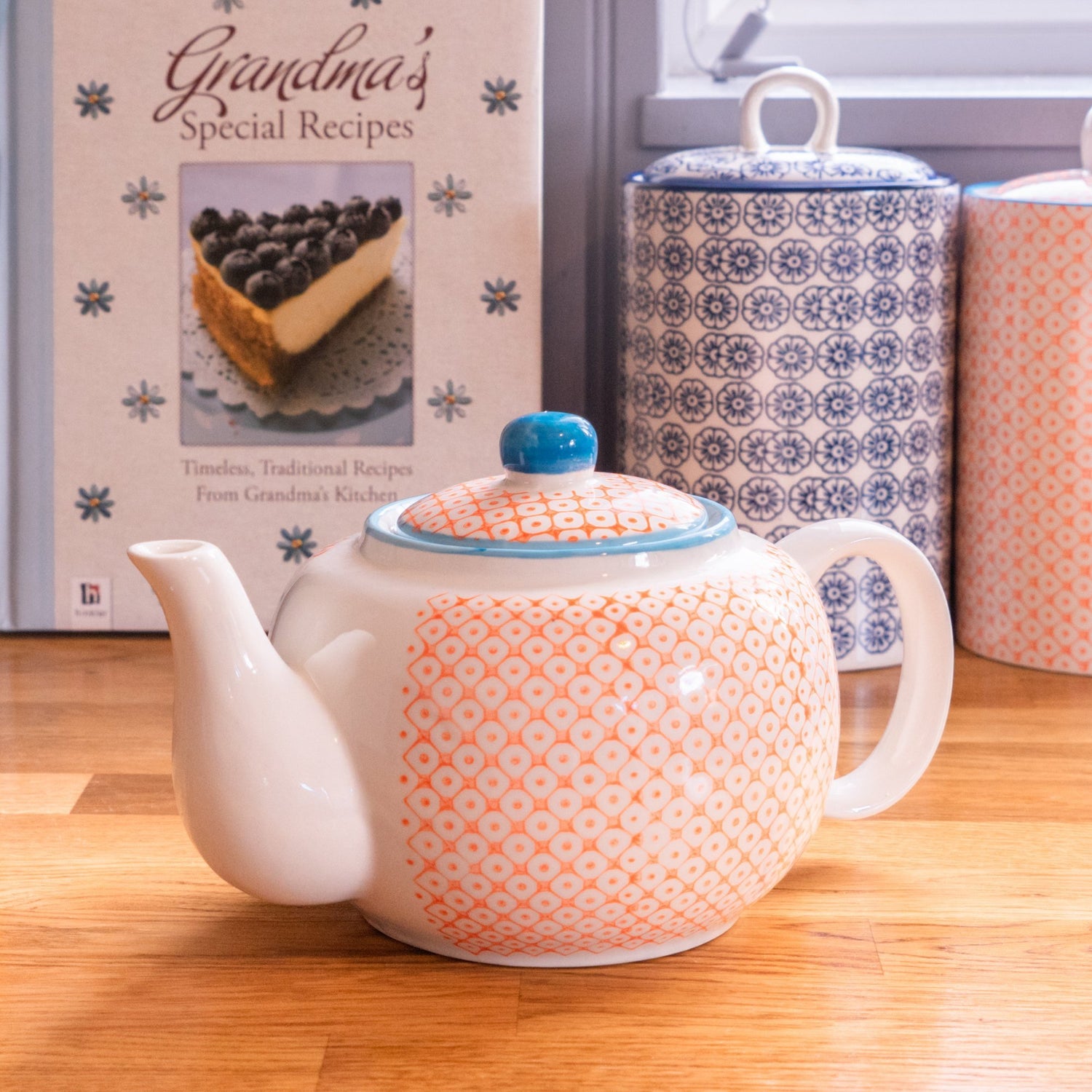 Nicola Spring Patterned Porcelain Teapot - Orange