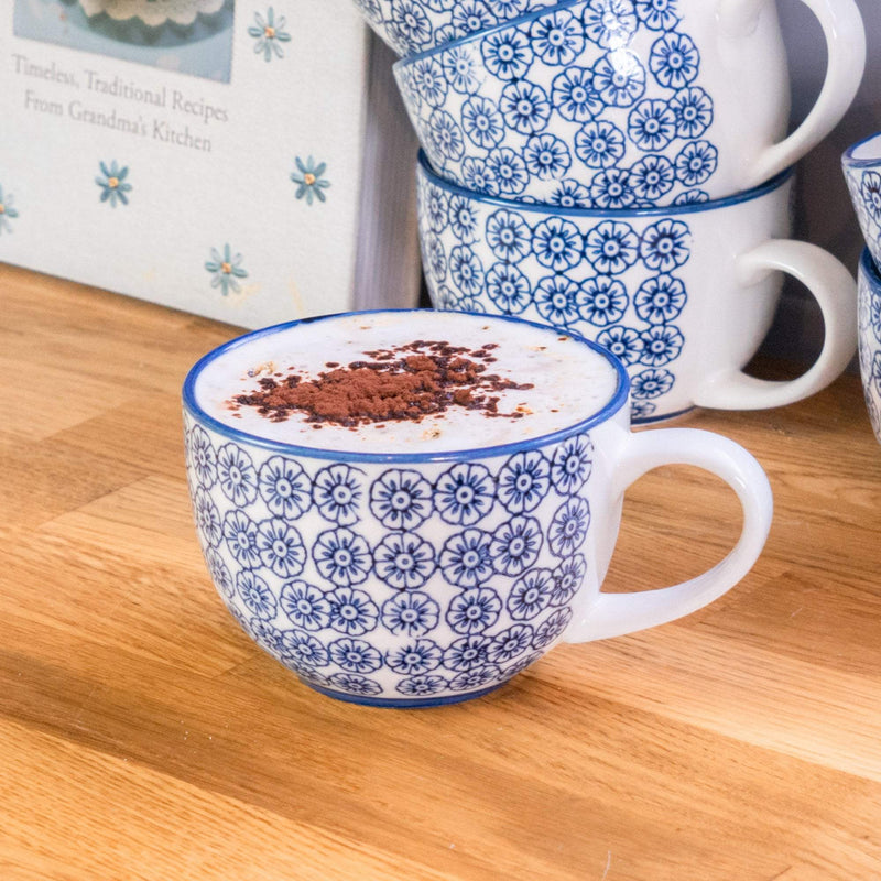 Nicola Spring Patterned Cappuccino and Tea Cup - 250ml - Blue Flower