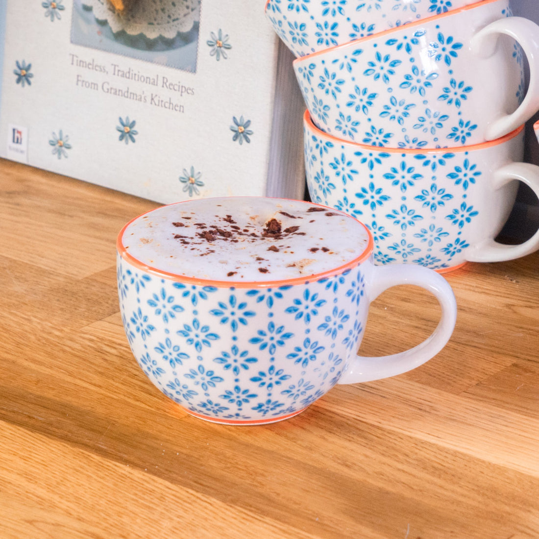 Nicola Spring 250ml Floral Hand Printed China Tea Cup - Blue