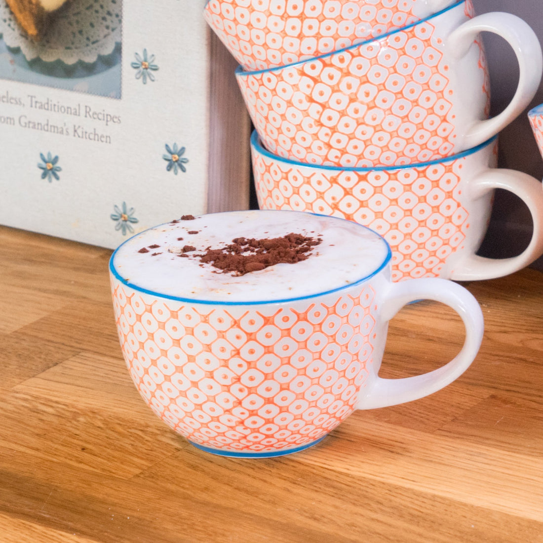 Nicola Spring 250ml Floral Hand Printed China Tea Cup - Orange