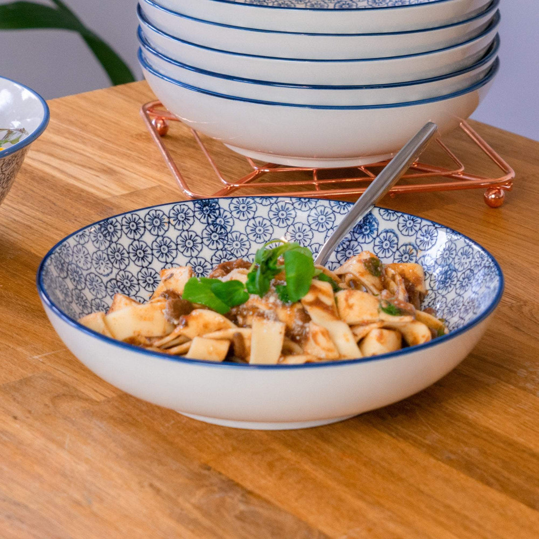 Nicola Spring Patterned Porcelain Pasta Bowl - Blue Flower