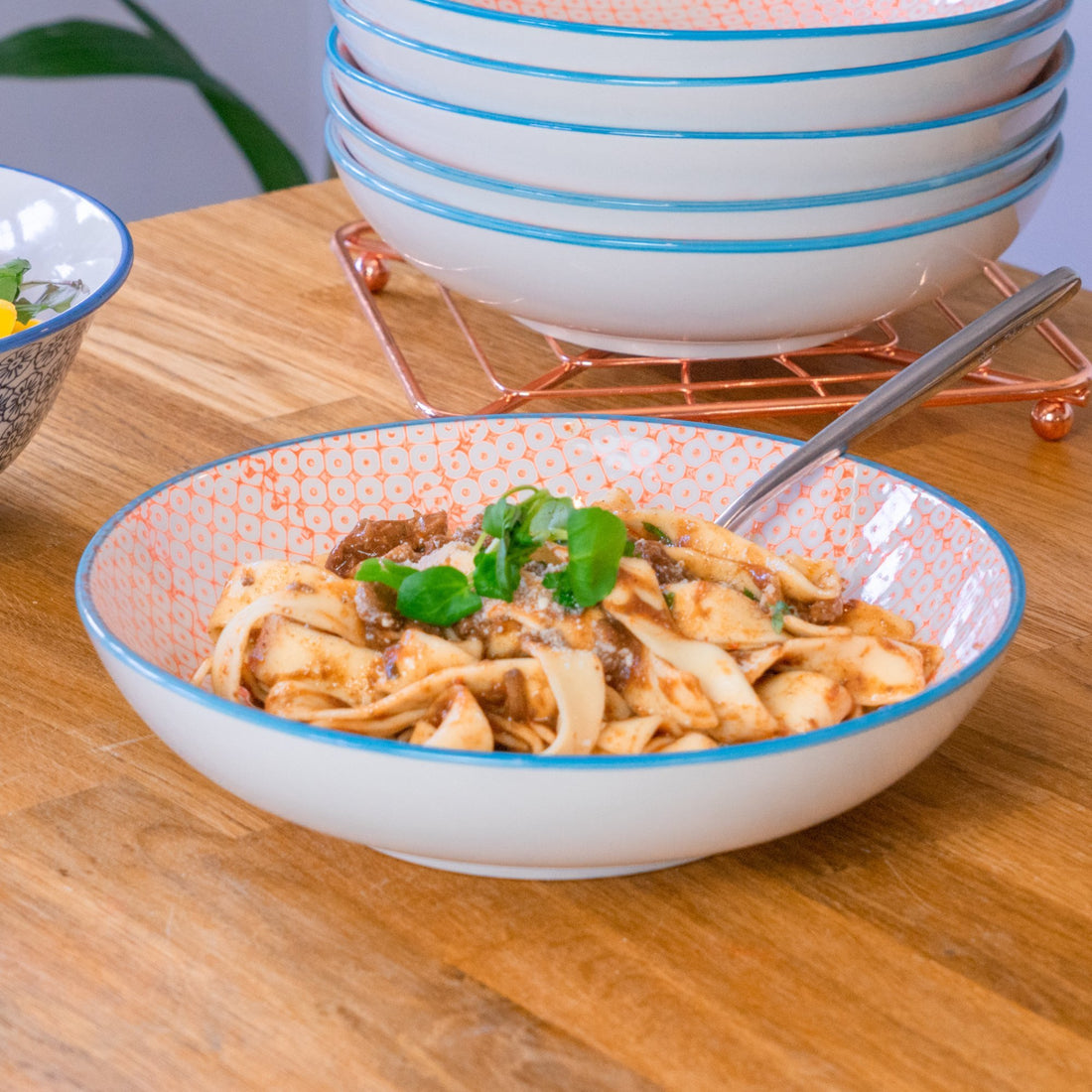 Nicola Spring Patterned Porcelain Pasta Bowl - Orange