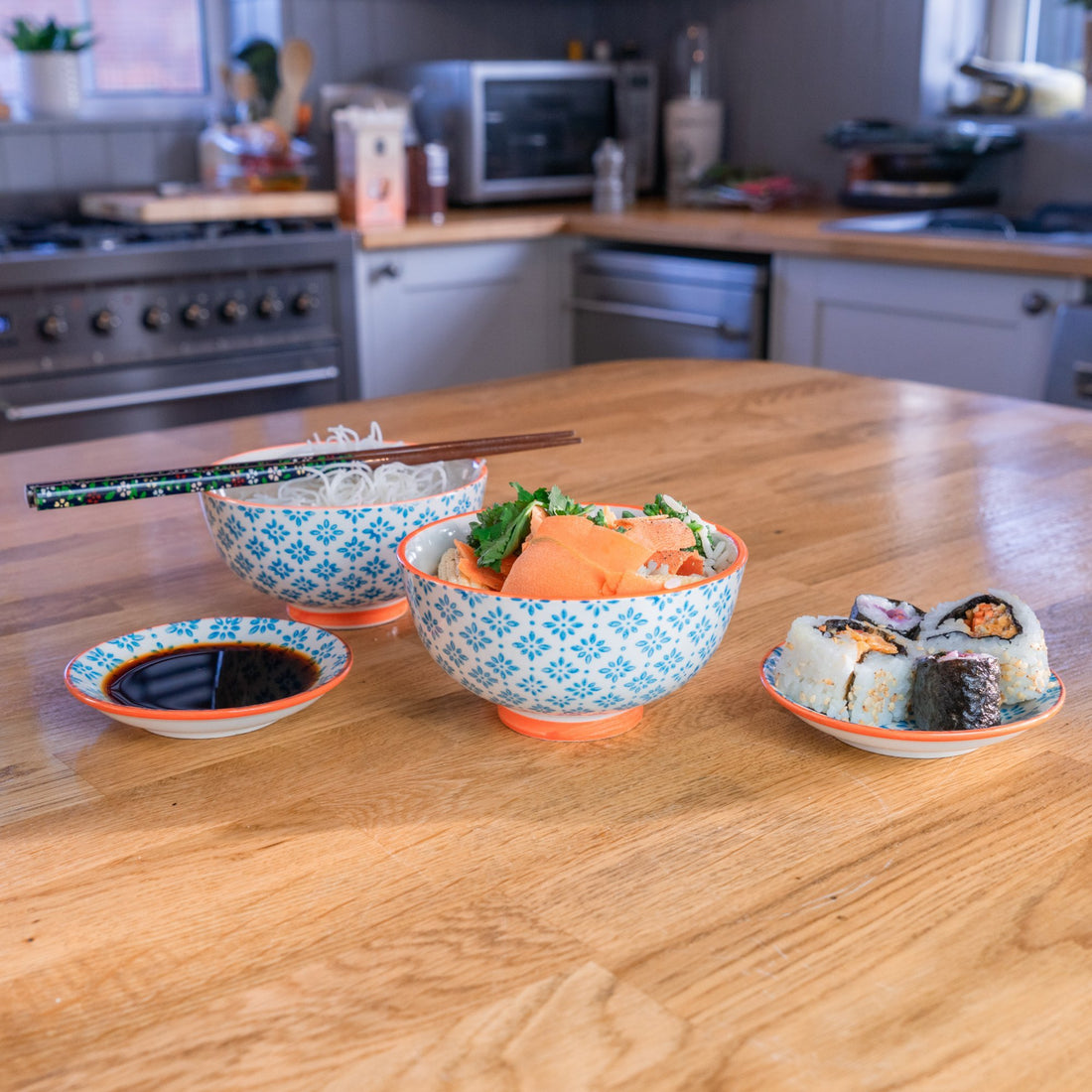 Nicola Spring Patterned Rice Bowl - Blue and Orange