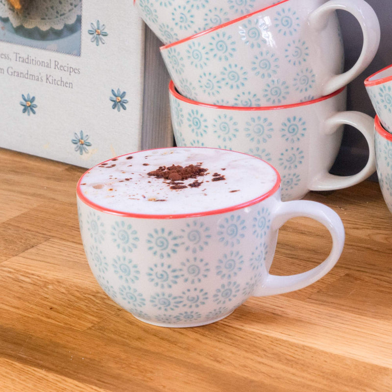 Nicola Spring Patterned Cappuccino and Tea Cup - 250ml - Turquoise And Red