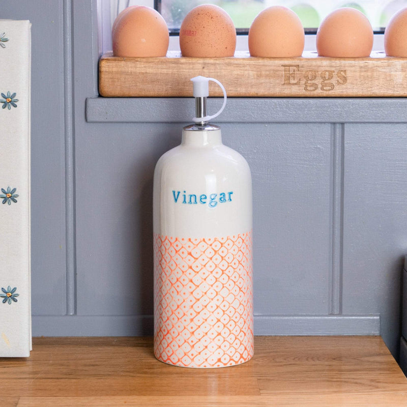 Nicola Spring Hand-Printed Japanese China Vinegar Dispenser Bottle - Orange / Blue - 500ml