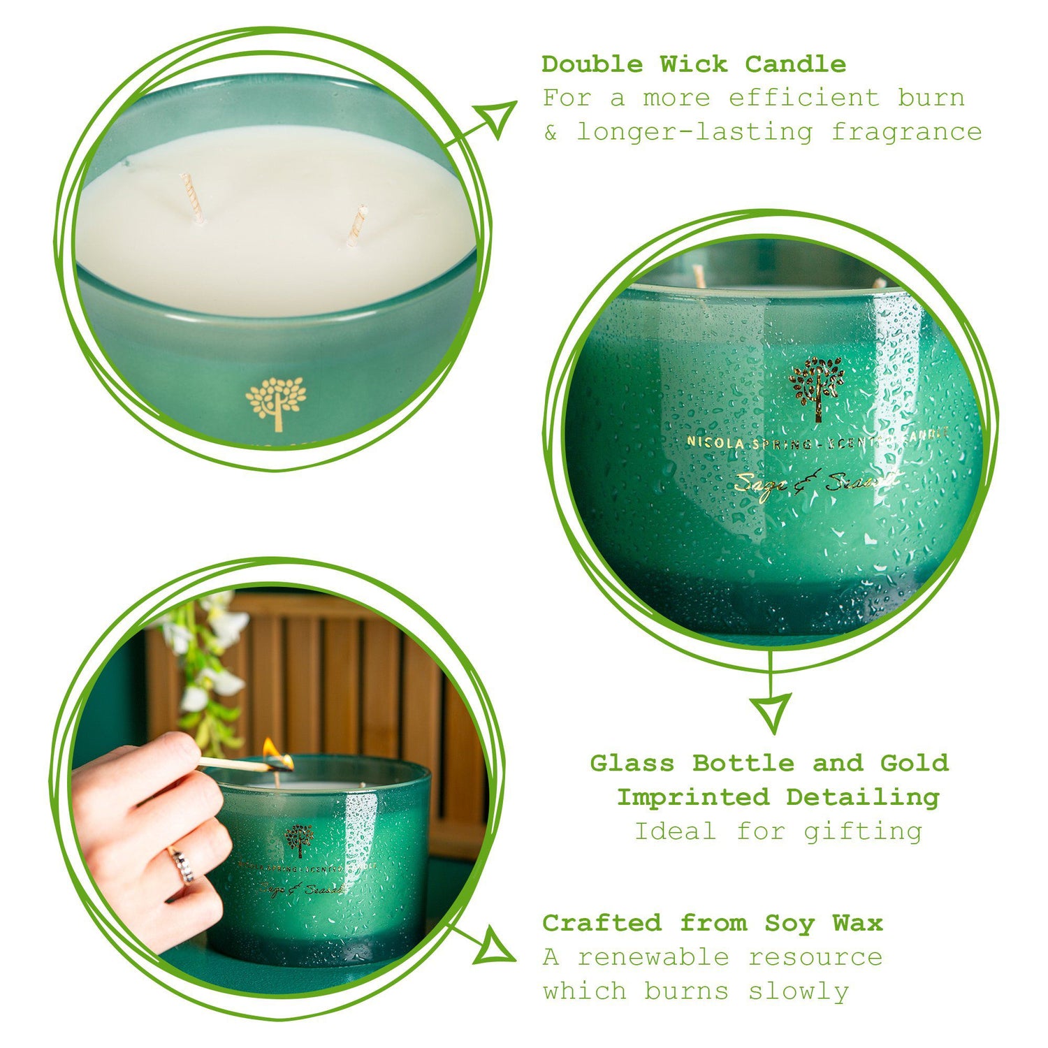 350g Double Wick Sage &amp; Seasalt Soy Wax Scented Candle - by Nicola Spring