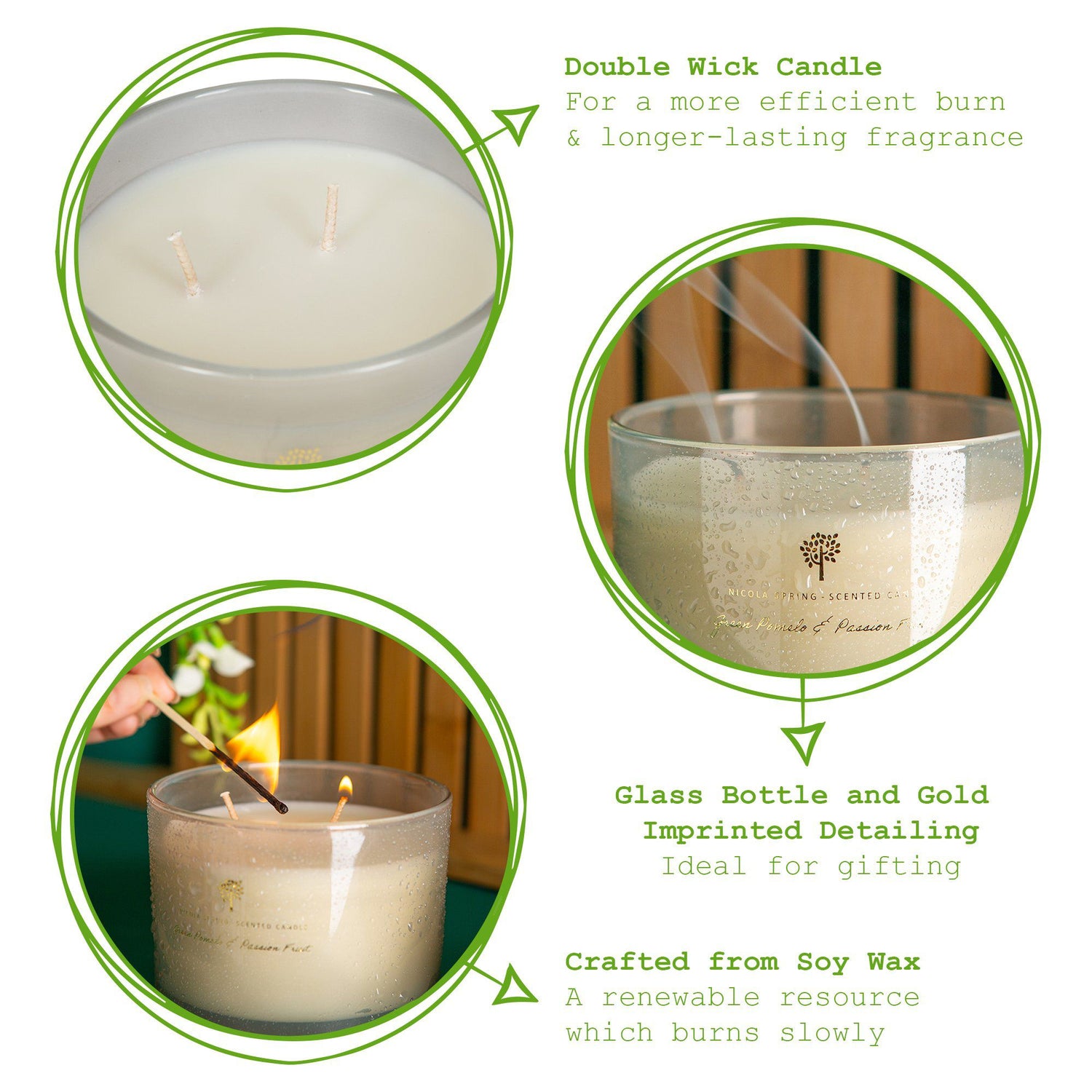 350g Double Wick Green Pomelo &amp; Passion Fruit Soy Wax Scented Candle - by Nicola Spring