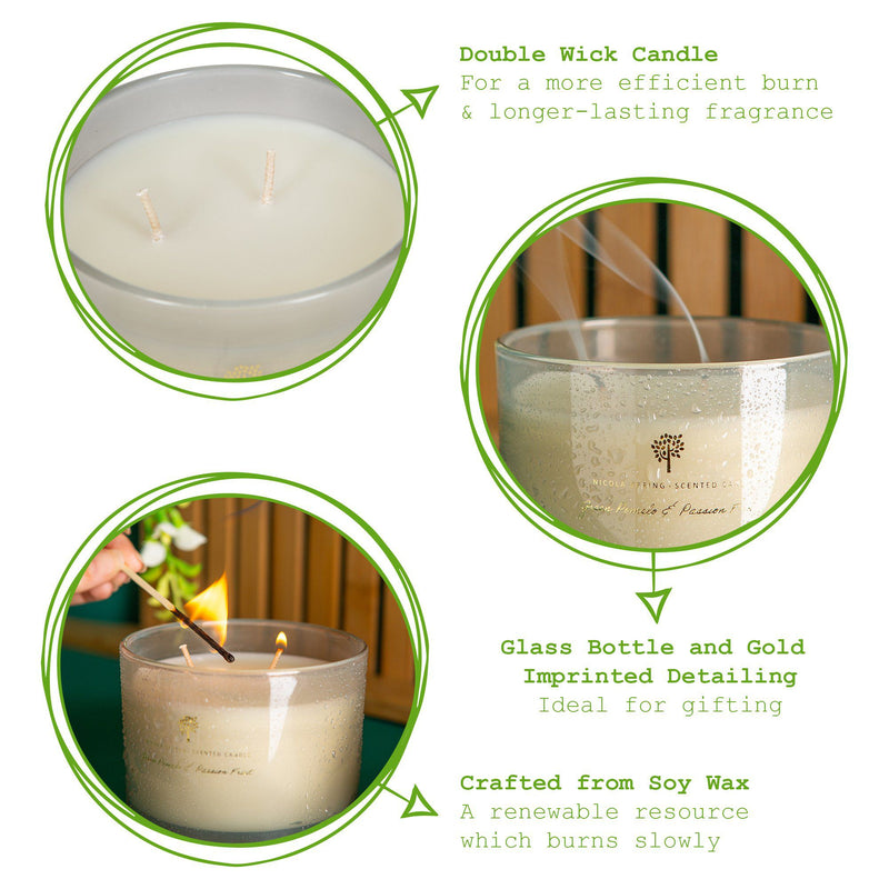 350g Double Wick Green Pomelo & Passion Fruit Soy Wax Scented Candle - by Nicola Spring