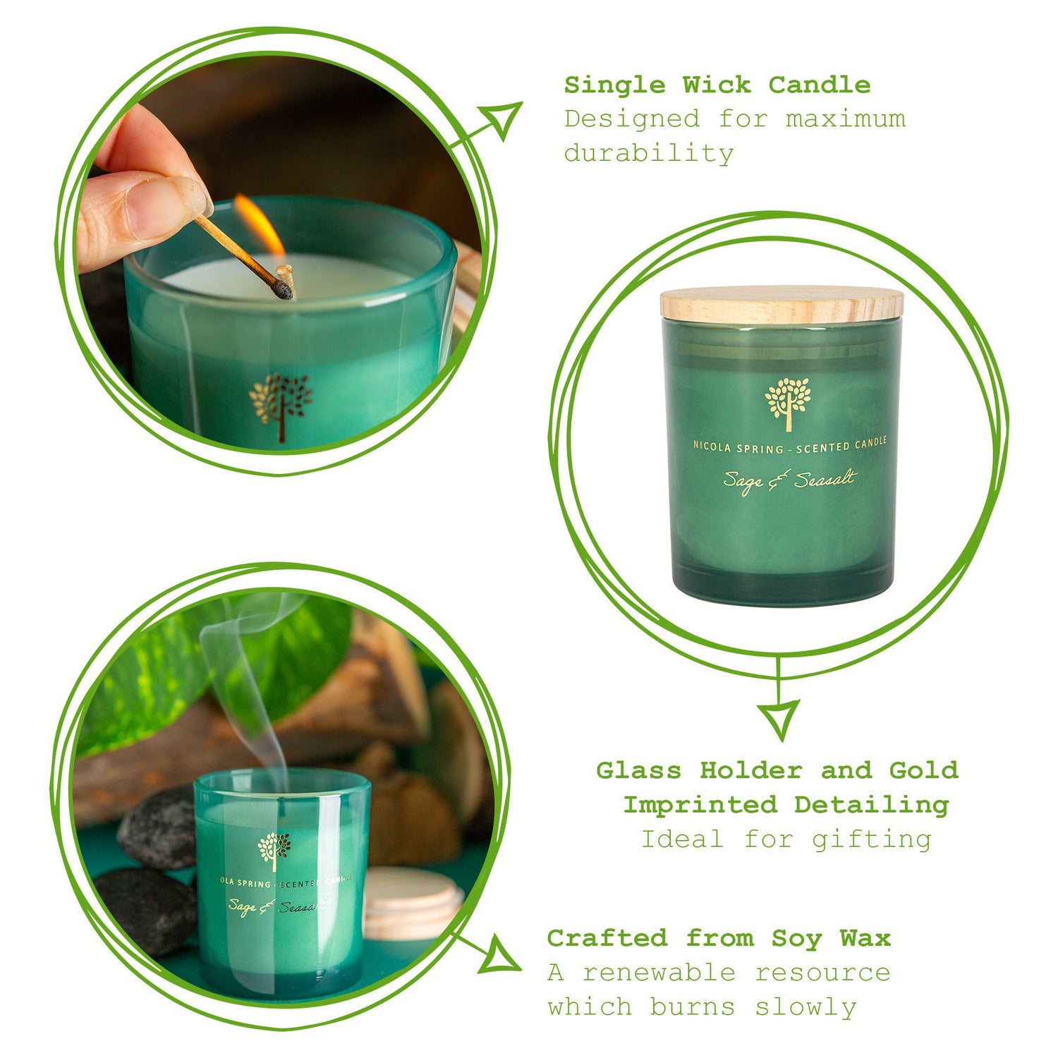 130g Sage &amp; Seasalt Soy Wax Scented Candle - by Nicola Spring