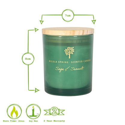 130g Sage &amp; Seasalt Soy Wax Scented Candle - by Nicola Spring