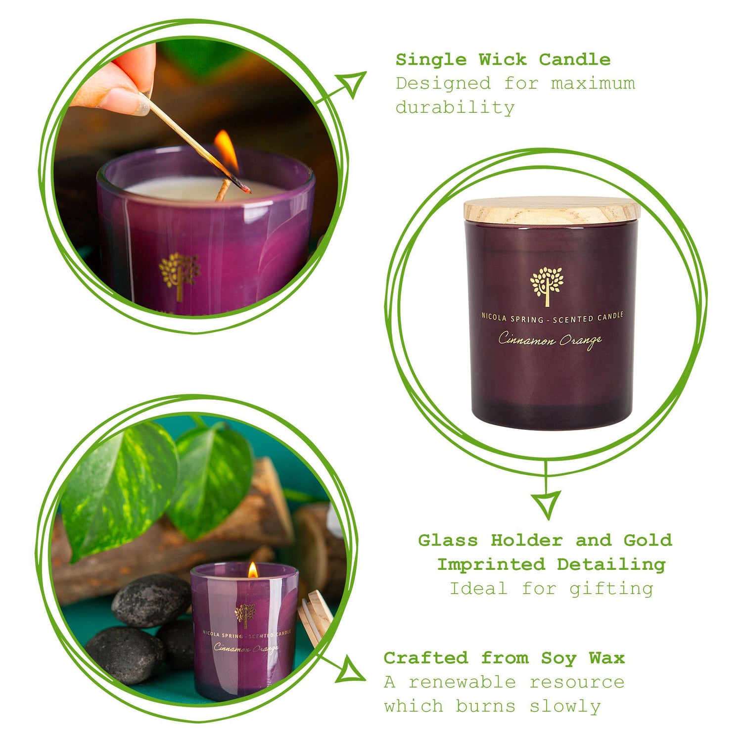 130g Cinnamon &amp; Orange Soy Wax Scented Candle - by Nicola Spring