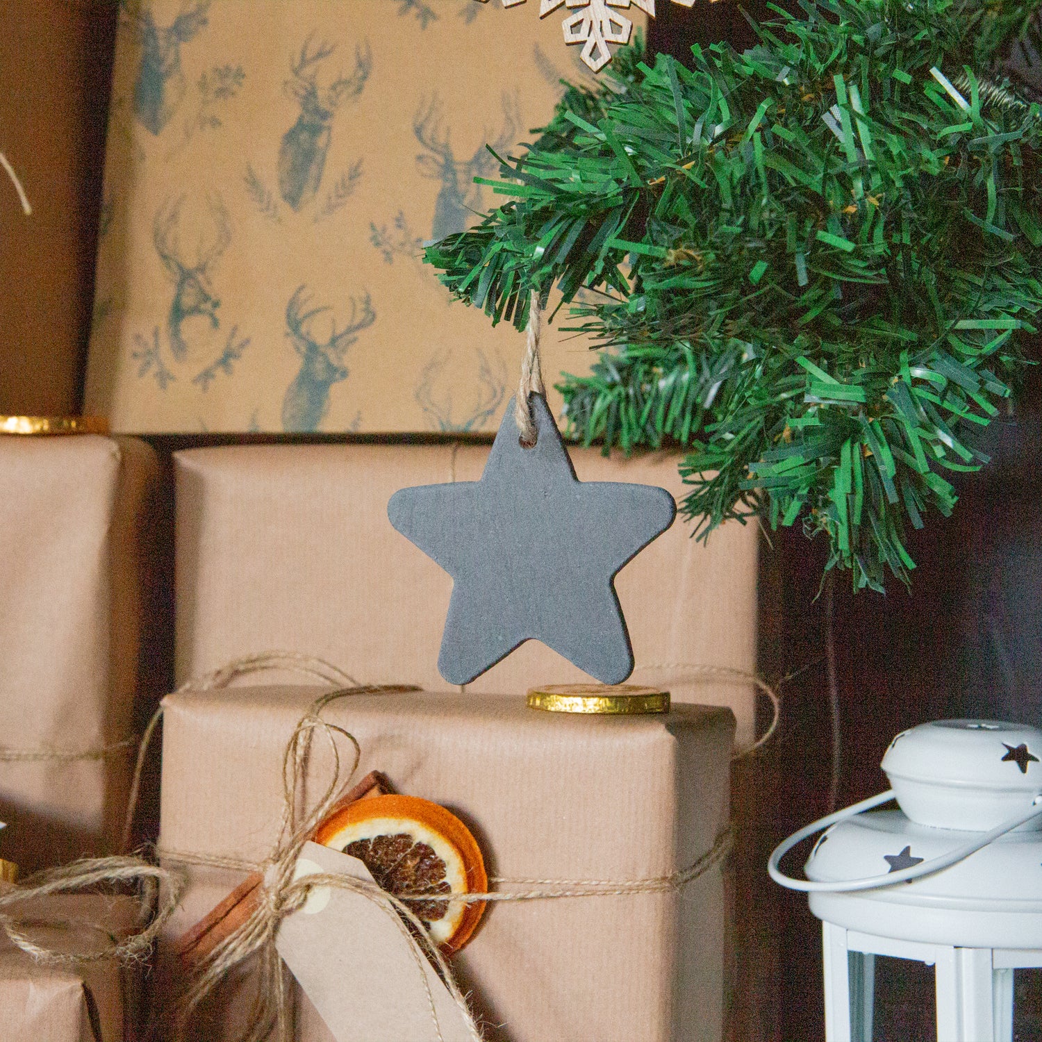 Nicola Spring Christmas Tree Hanging Slate Decoration - Star Design