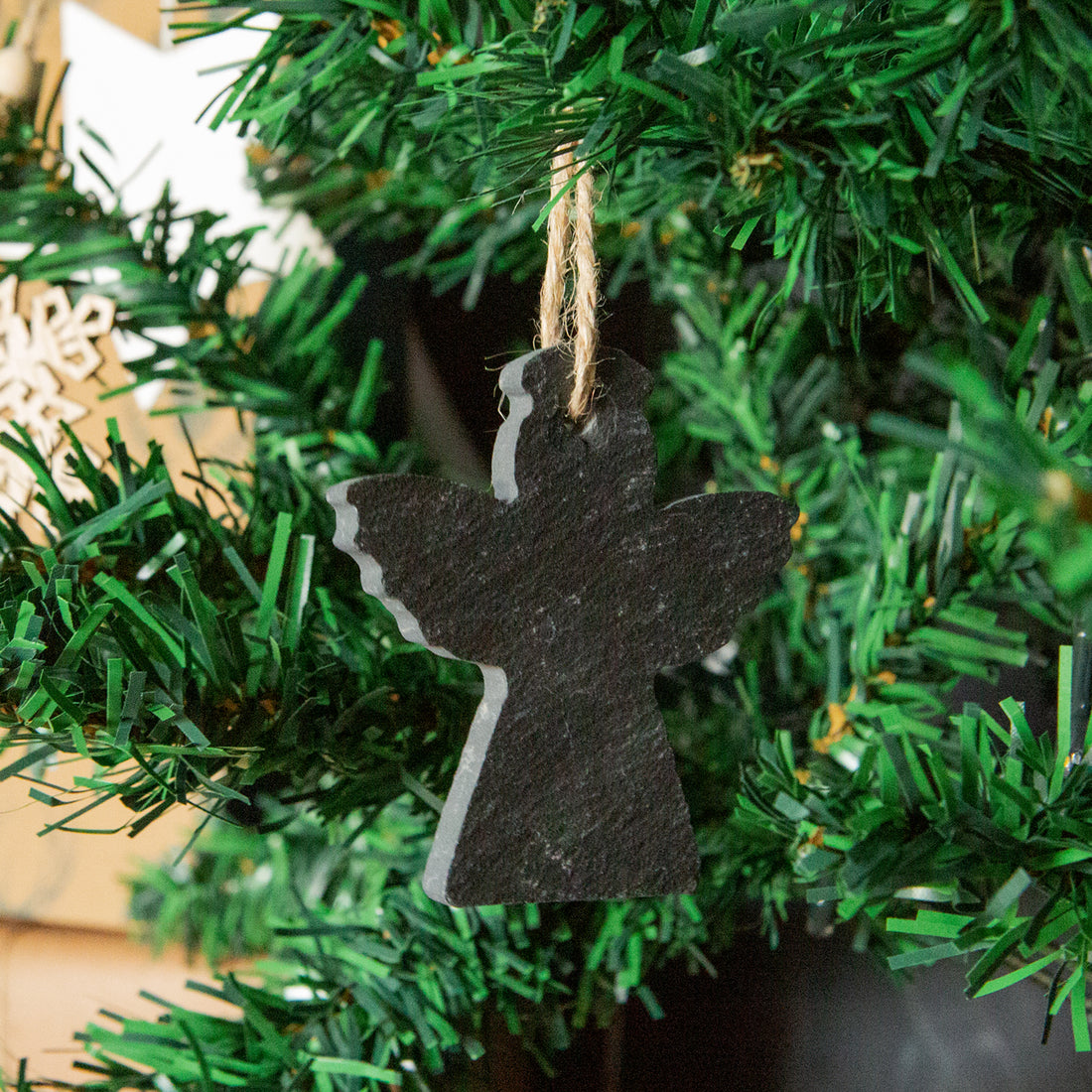 Nicola Spring Christmas Tree Hanging Slate Decoration - Angel Design