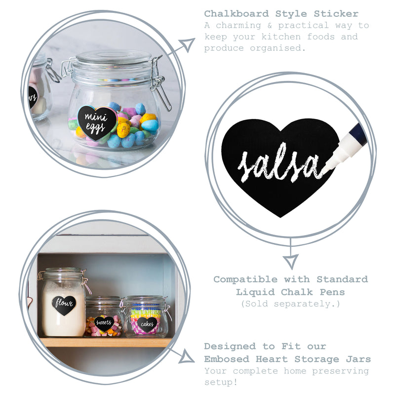Set of 6 Glass Jar Chalkboard Labels - Heart - 5cm x 4cm