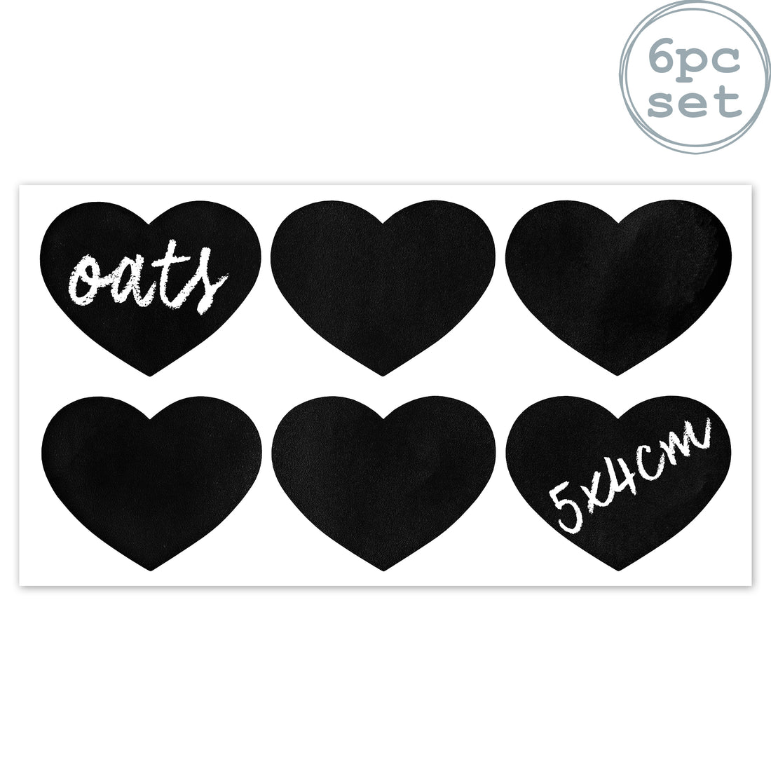 Set of 6 Glass Jar Chalkboard Labels - Heart - 5cm x 4cm