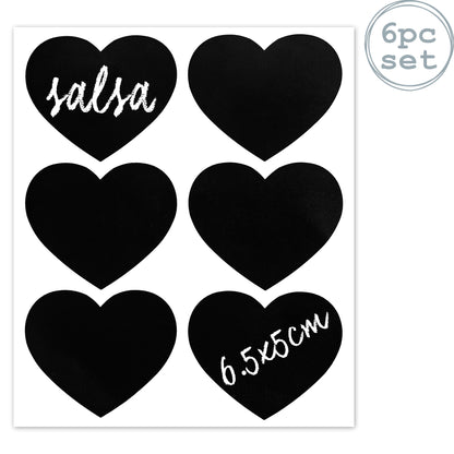 Set of 6 Glass Jar Chalkboard Labels - Heart - 6.5cm x 5cm