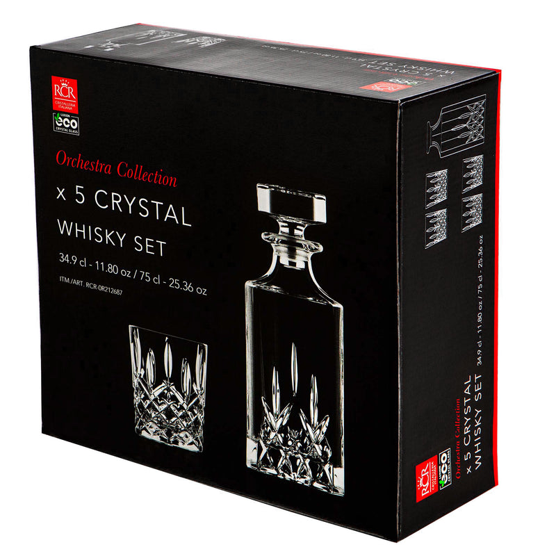 RCR Crystal 5 Piece Orchestra Whisky Decanter & Glasses Set