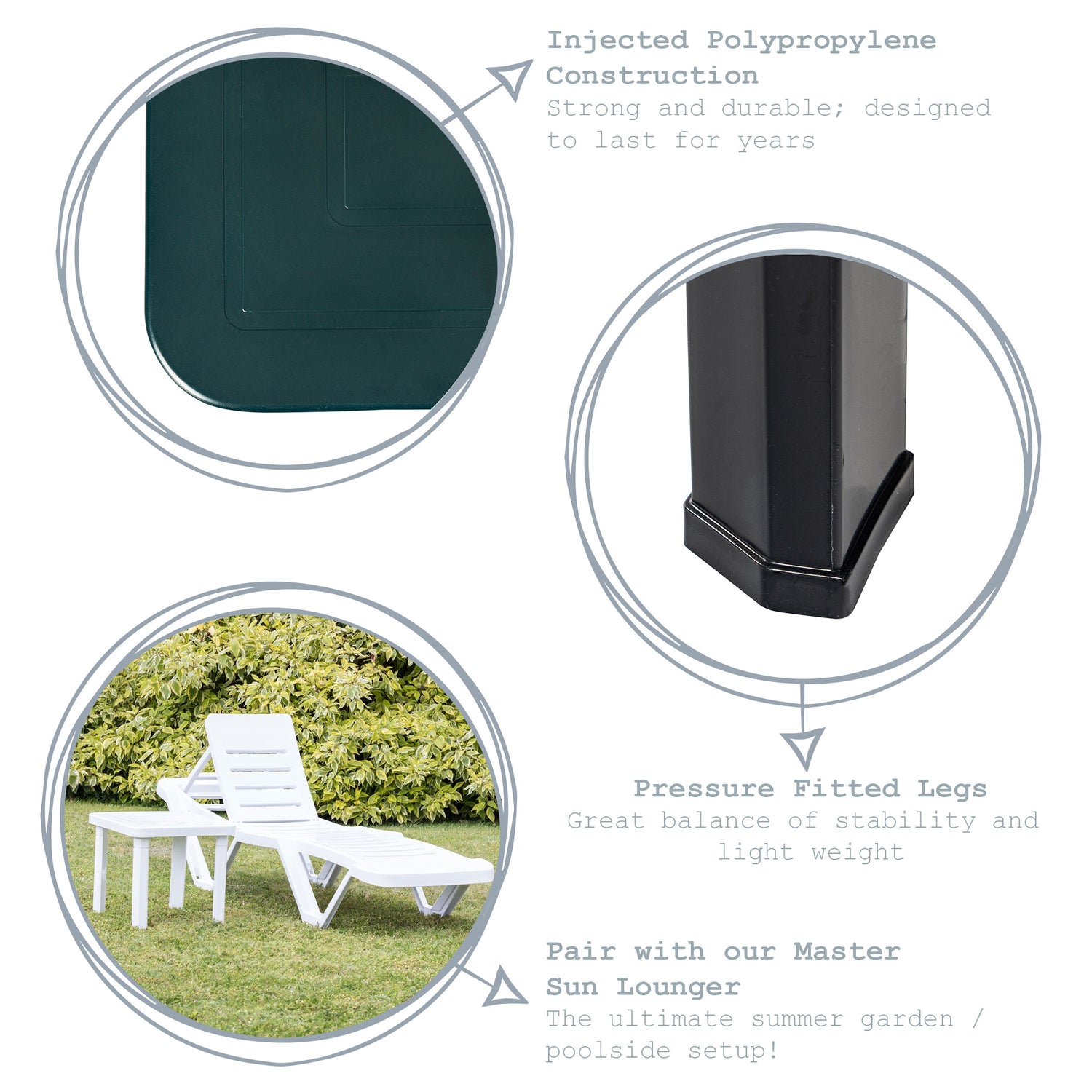Resol Andorra Plastic Home Garden Sun Lounger Side Table - Grey - 47 x 47cm