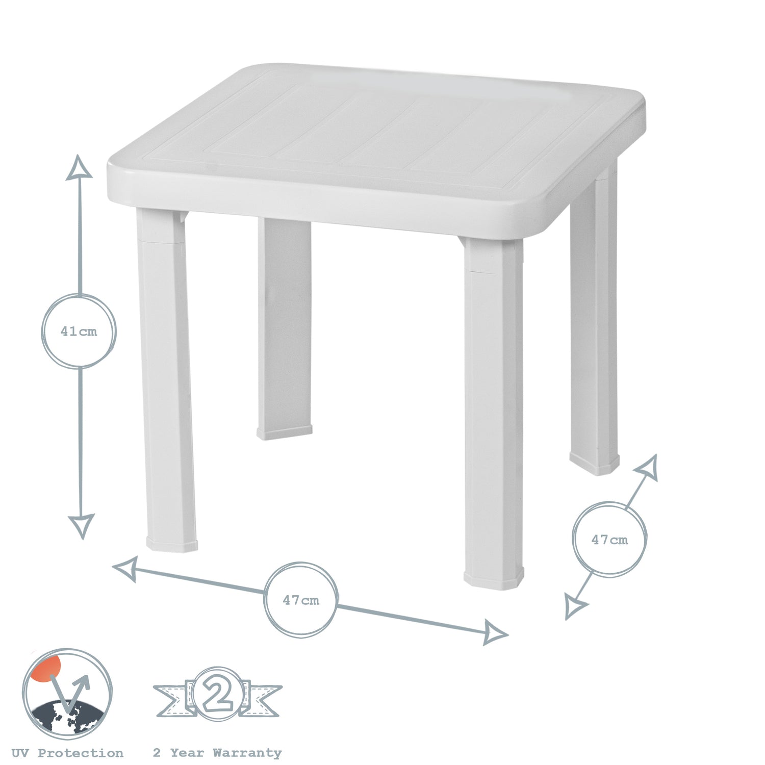 Resol Andorra Plastic Home Garden Sun Lounger Side Table - Grey - 47 x 47cm