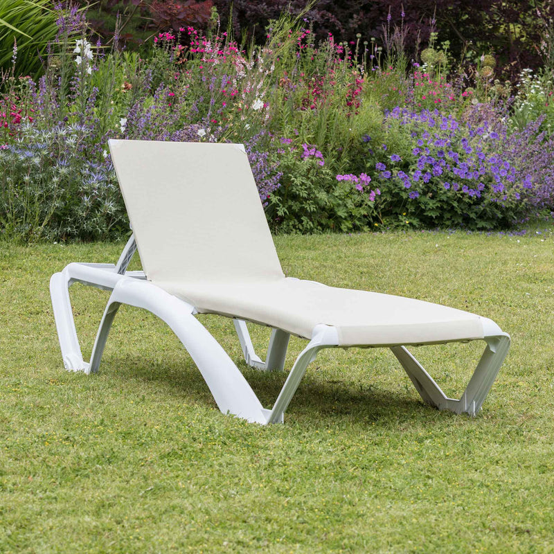 Resol Marina Sun Lounger - White Frame with Natural Canvas Material
