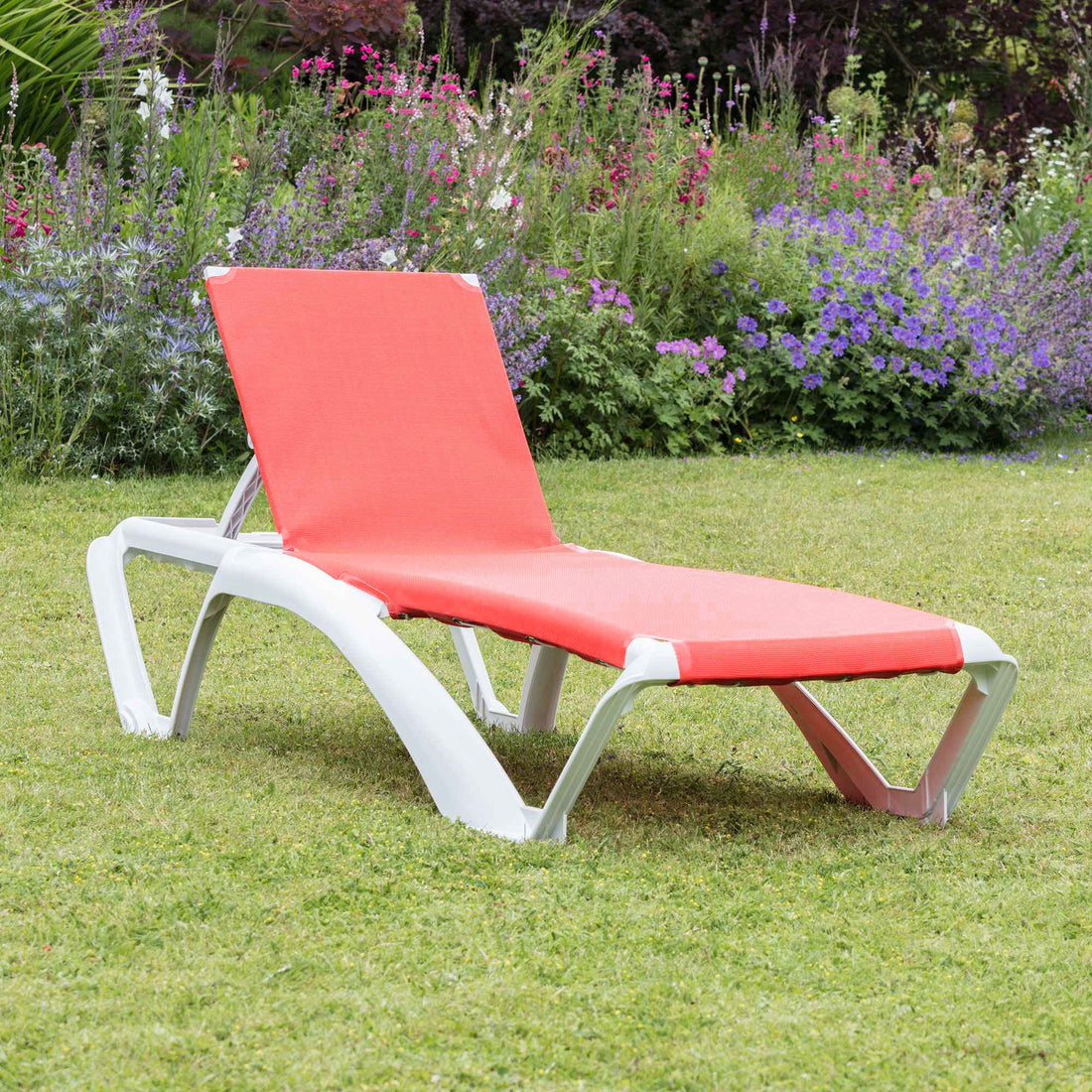 Resol Marina Sun Lounger - White Frame &amp; Red Canvas