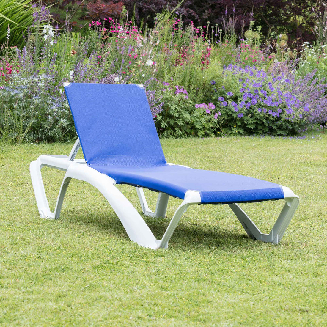 Resol Marina Sun Lounger - White Frame with Blue Canvas Material